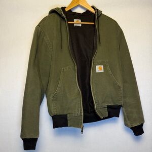 Carhartt Hooded Zip Jacket Cropped Fit Olive Green Mens S/M Workwear